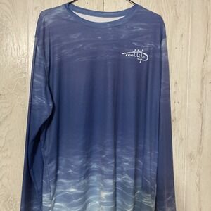 Reel Life Mens‎ XL Long Sleeve Fishing Shirt Blue Under Water Ocean Floor Print